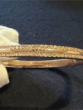DKNY Rose Gold Crystal Triple-Row Bangle Bracelet